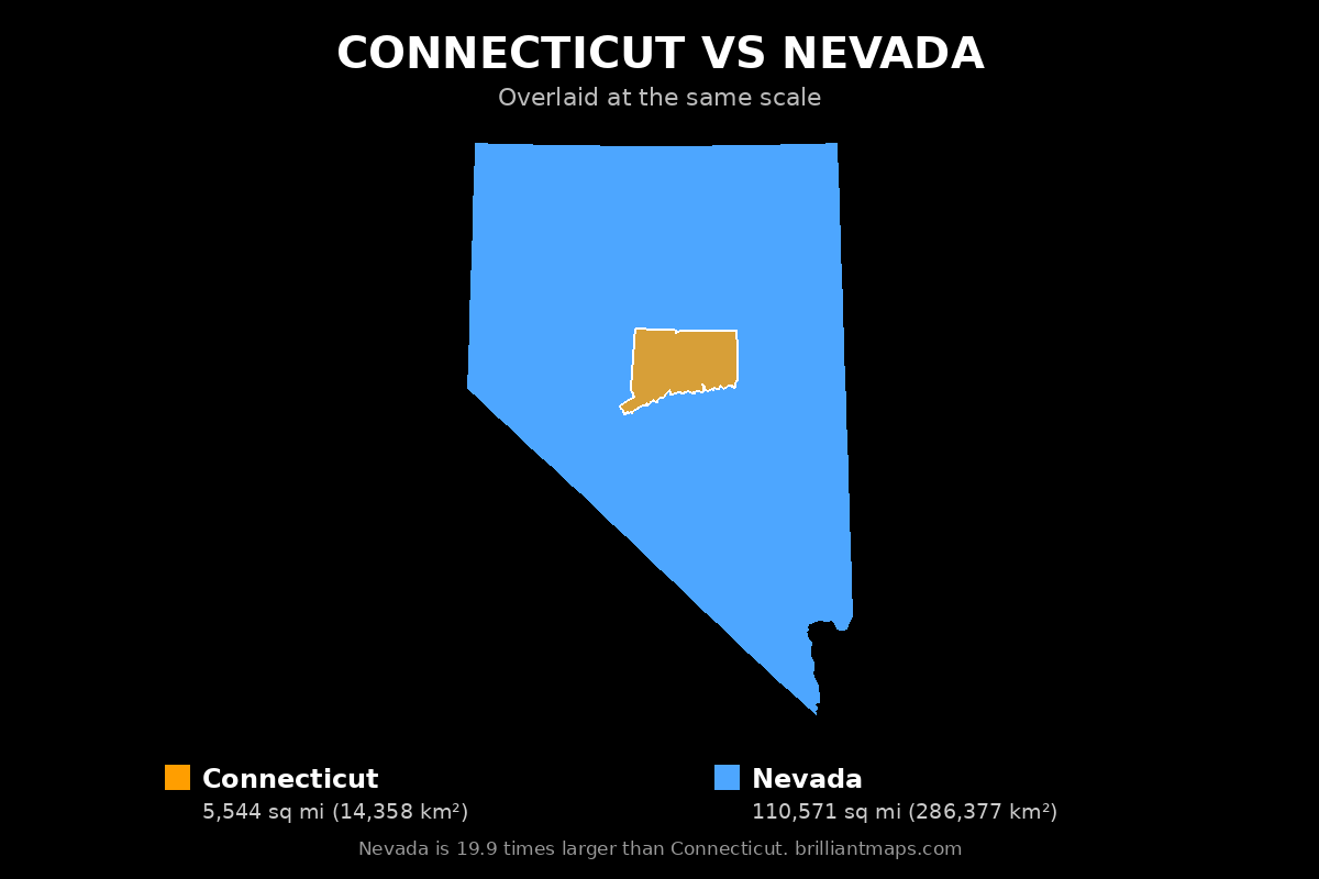 Connecticut vs Nevada Size Comparison Map