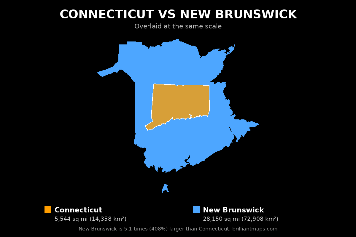 Connecticut vs New Brunswick Size Comparison Map