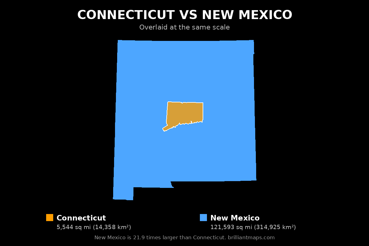 Connecticut vs New Mexico Size Comparison Map