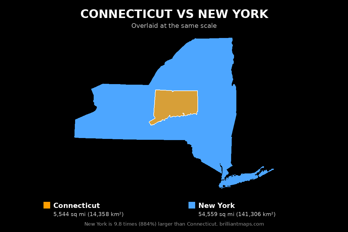 Connecticut vs New York Size Comparison Map