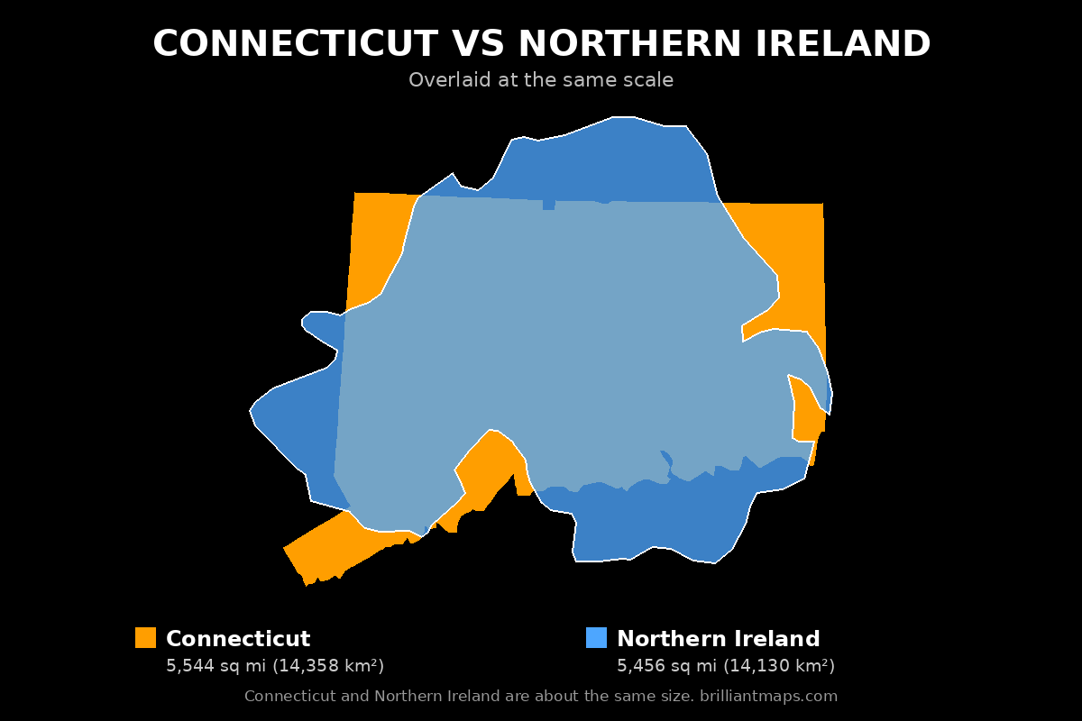 Connecticut vs Northern Ireland Size Comparison Map