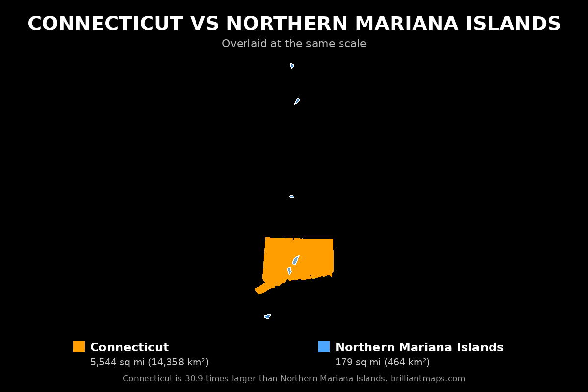 Connecticut vs Northern Mariana Islands Size Comparison Map