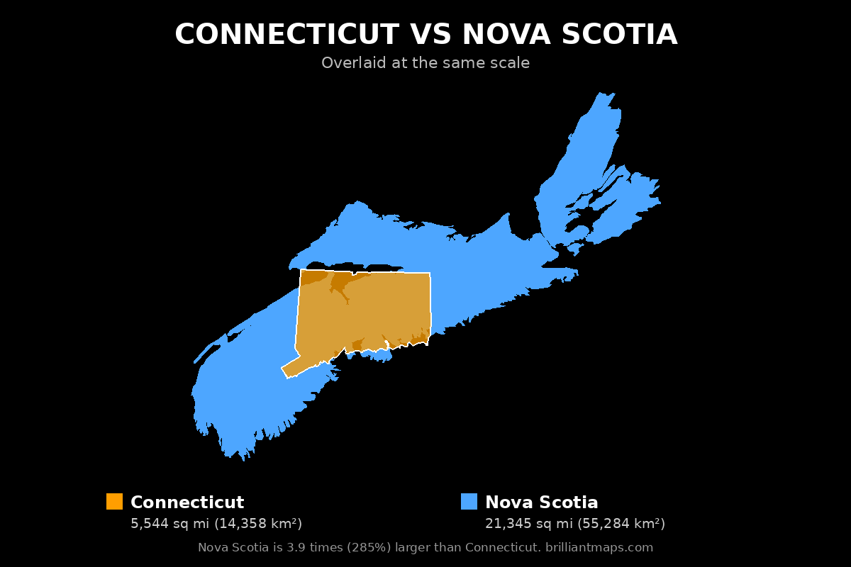 Connecticut vs Nova Scotia Size Comparison Map