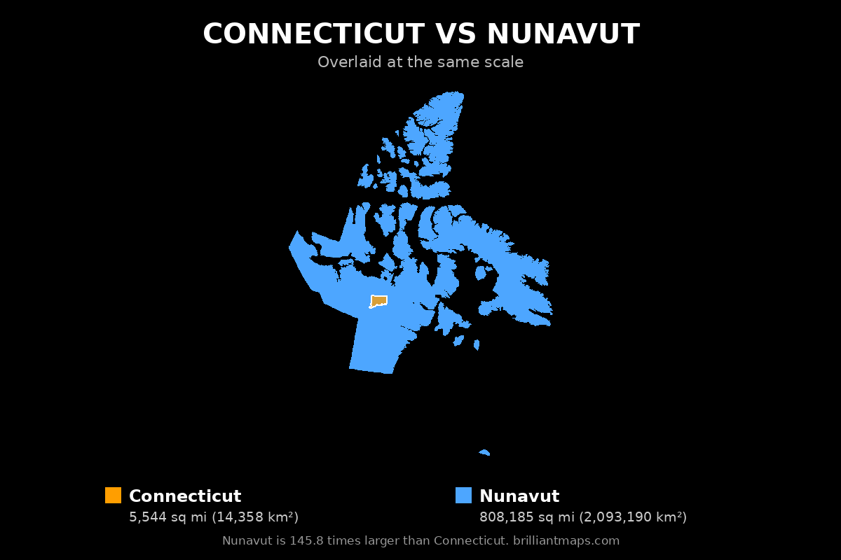 Connecticut vs Nunavut Size Comparison Map