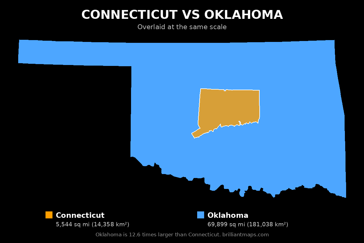 Connecticut vs Oklahoma Size Comparison Map