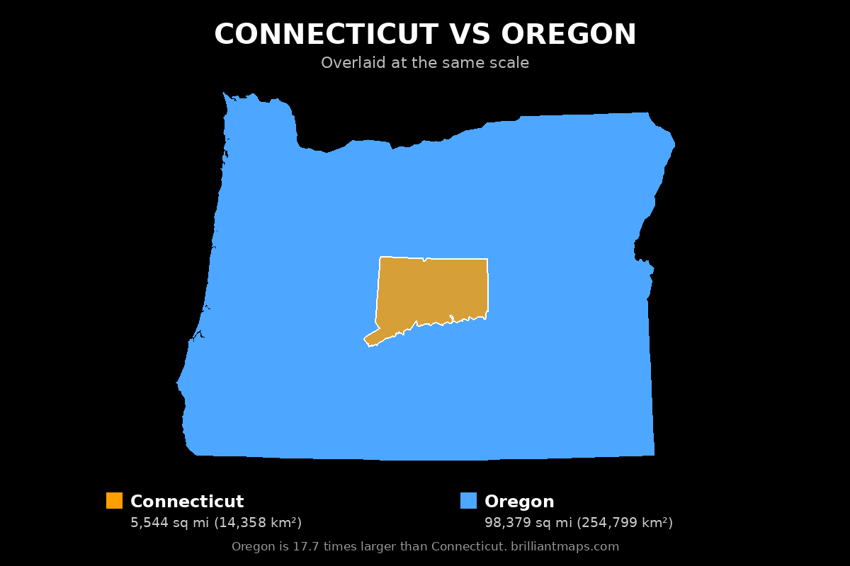 Connecticut vs Oregon Size Comparison Map