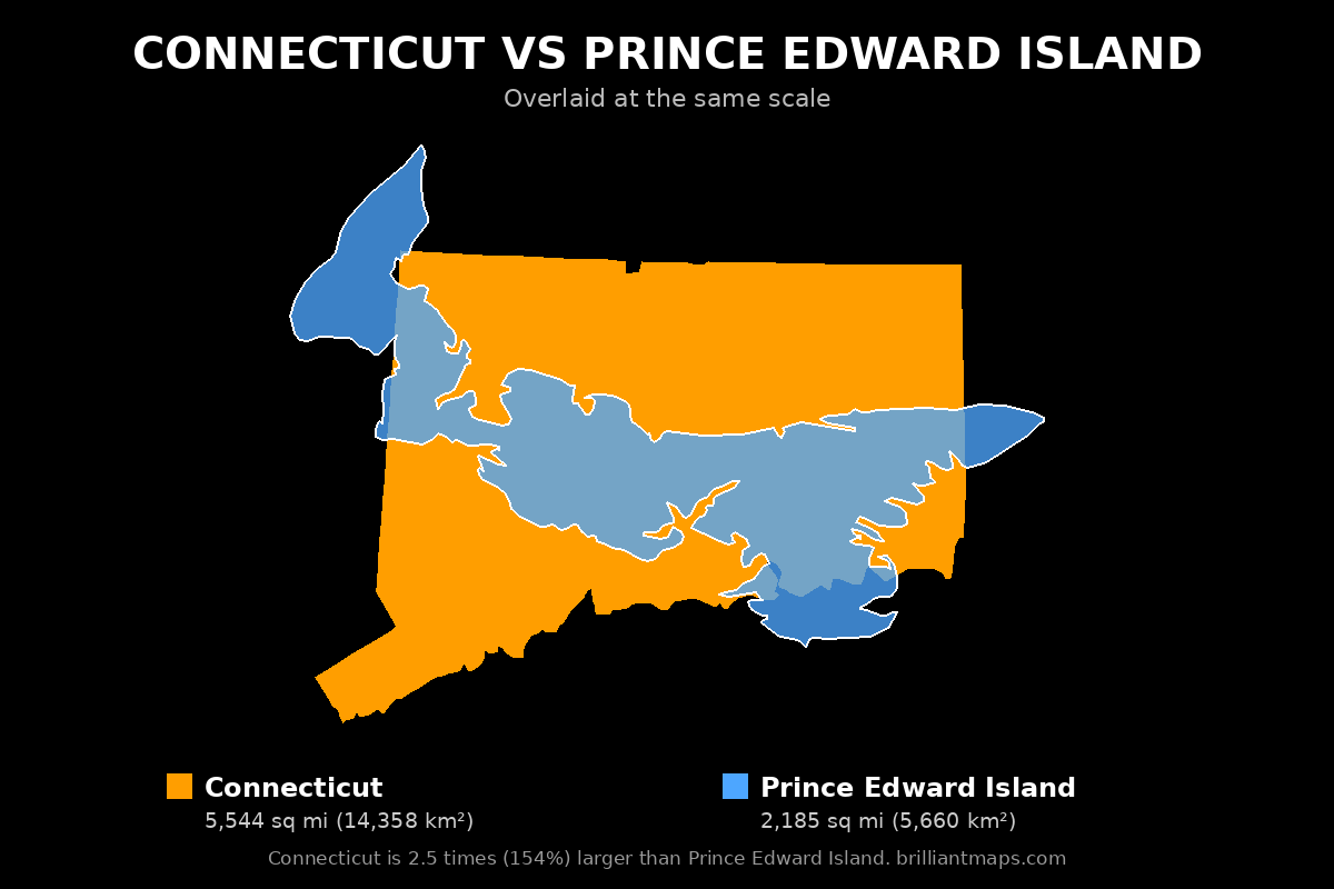 Connecticut vs Prince Edward Island Size Comparison Map