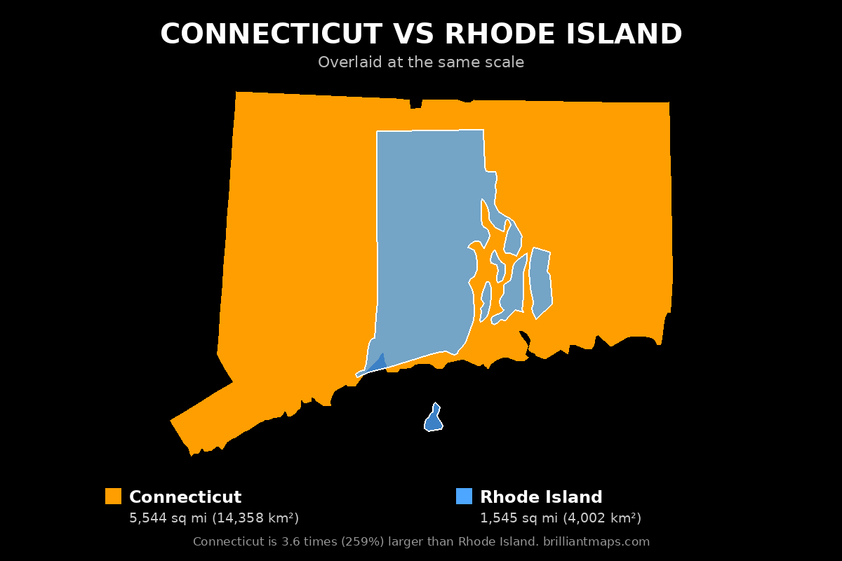 Connecticut vs Rhode Island Size Comparison Map