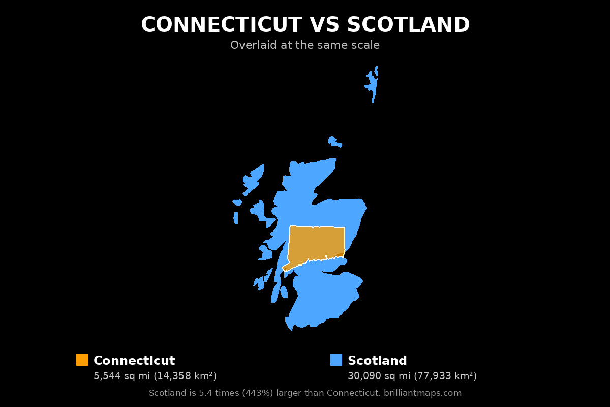 Connecticut vs Scotland Size Comparison Map