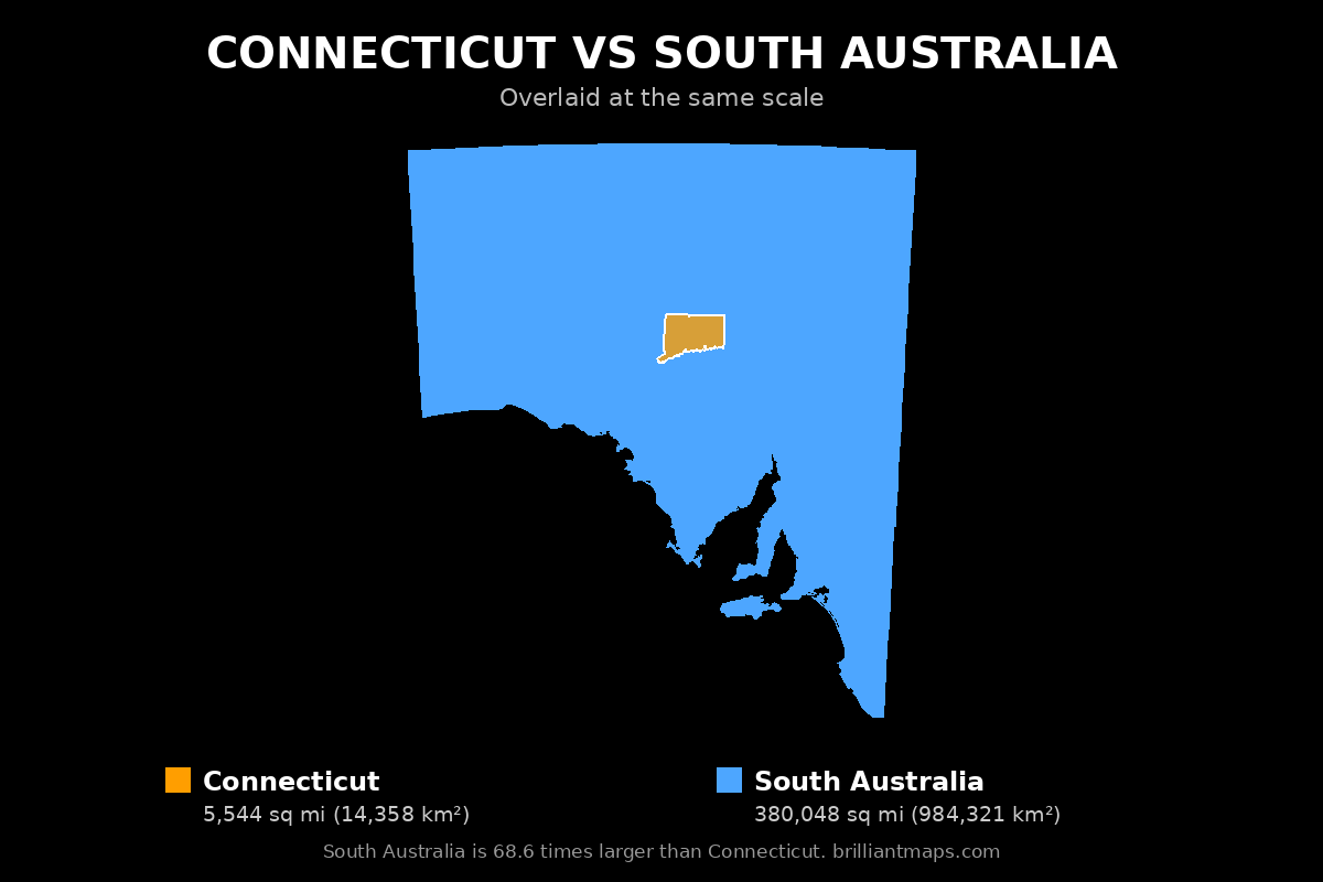 Connecticut vs South Australia Size Comparison Map