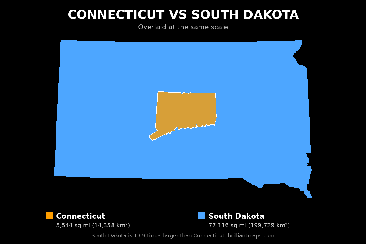 Connecticut vs South Dakota Size Comparison Map