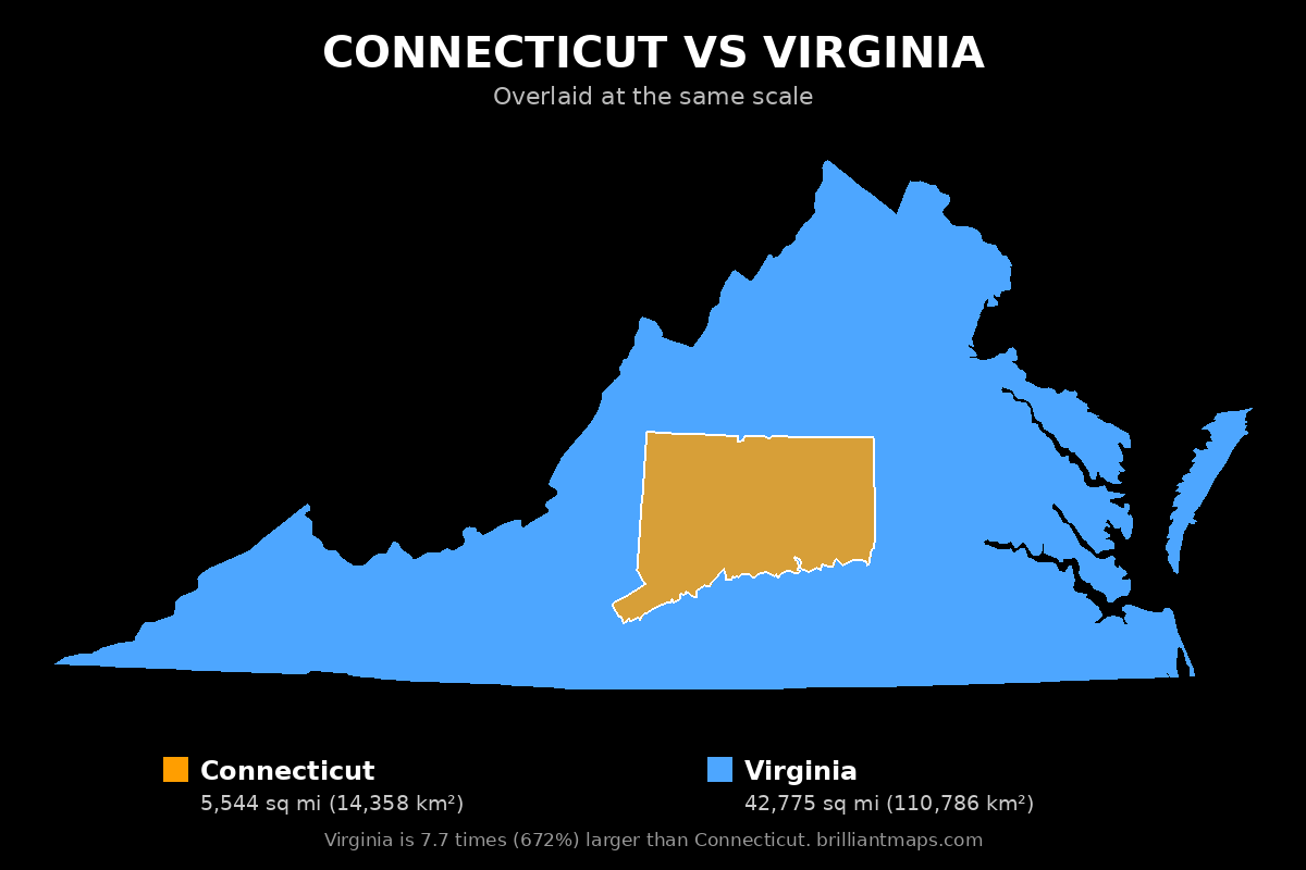 Connecticut vs Virginia Size Comparison Map
