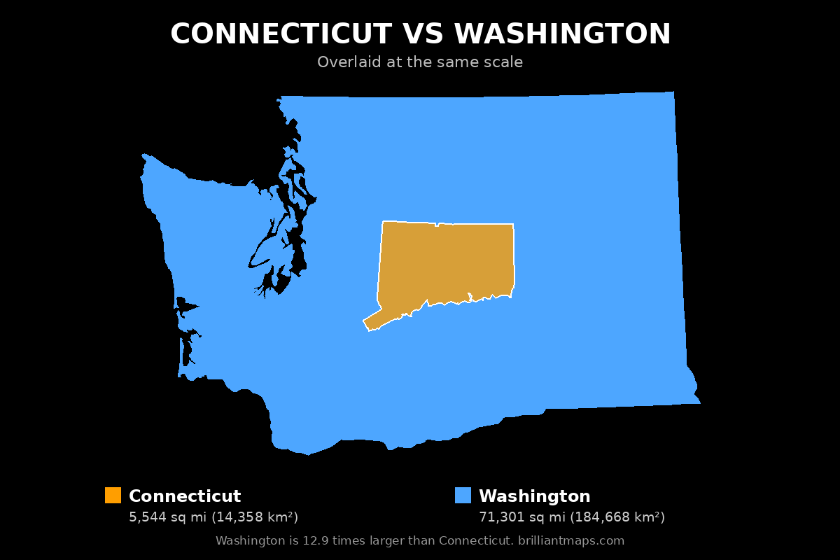 Connecticut vs Washington Size Comparison Map