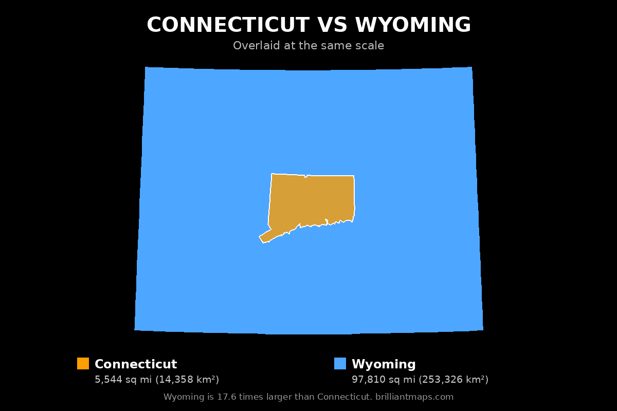 Connecticut vs Wyoming Size Comparison Map