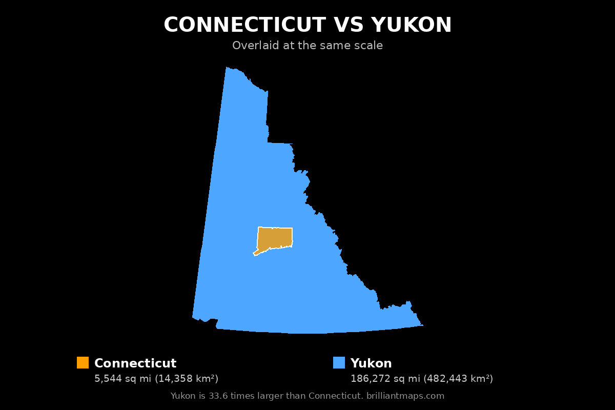 Connecticut vs Yukon Size Comparison Map
