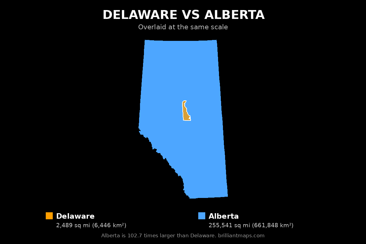 Delaware vs Alberta Size Comparison Map