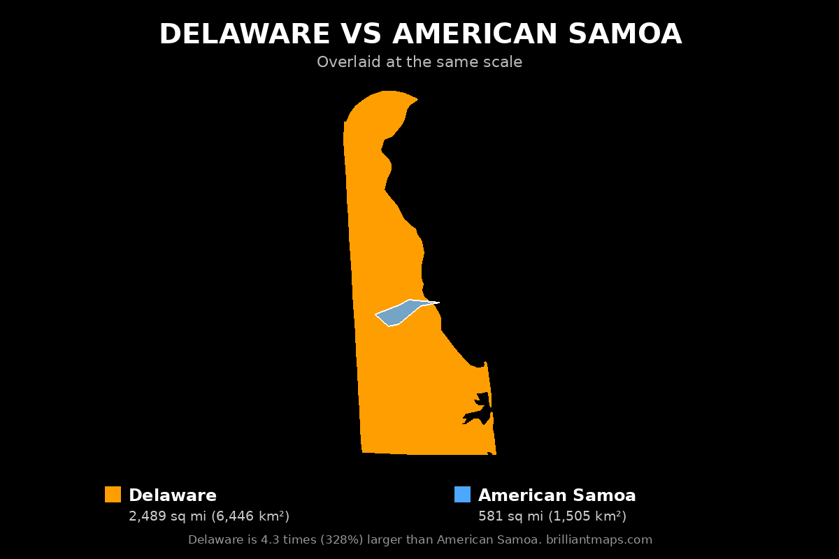 Delaware vs American Samoa Size Comparison Map
