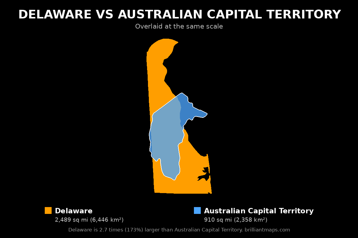 Delaware vs Australian Capital Territory Size Comparison Map