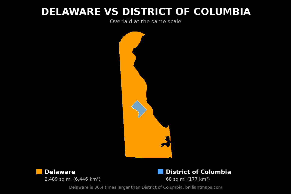 Delaware vs District of Columbia Size Comparison Map