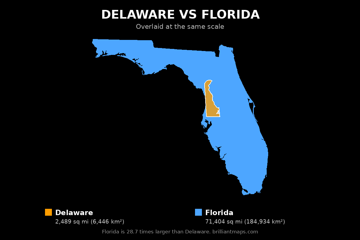 Delaware vs Florida Size Comparison Map