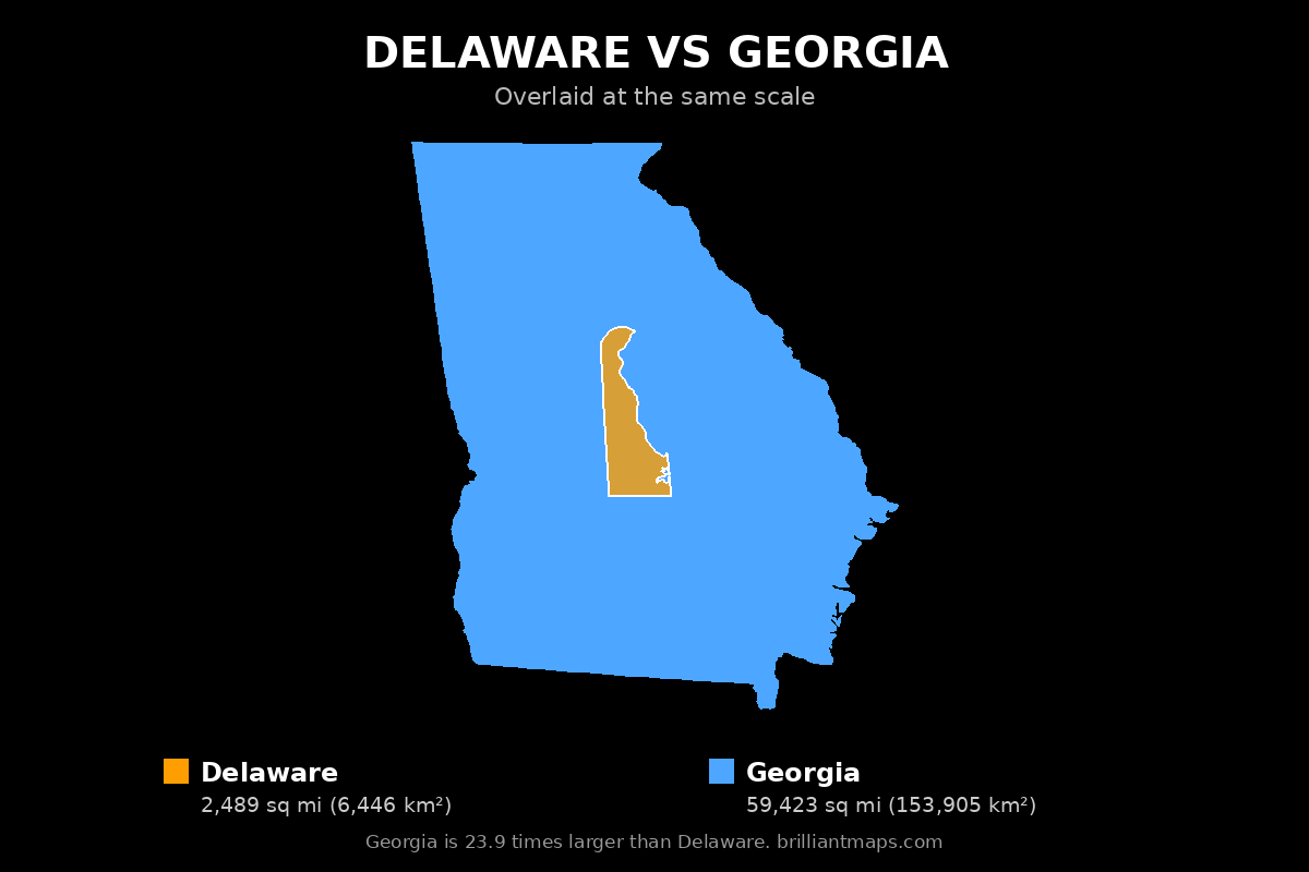 Delaware vs Georgia Size Comparison Map
