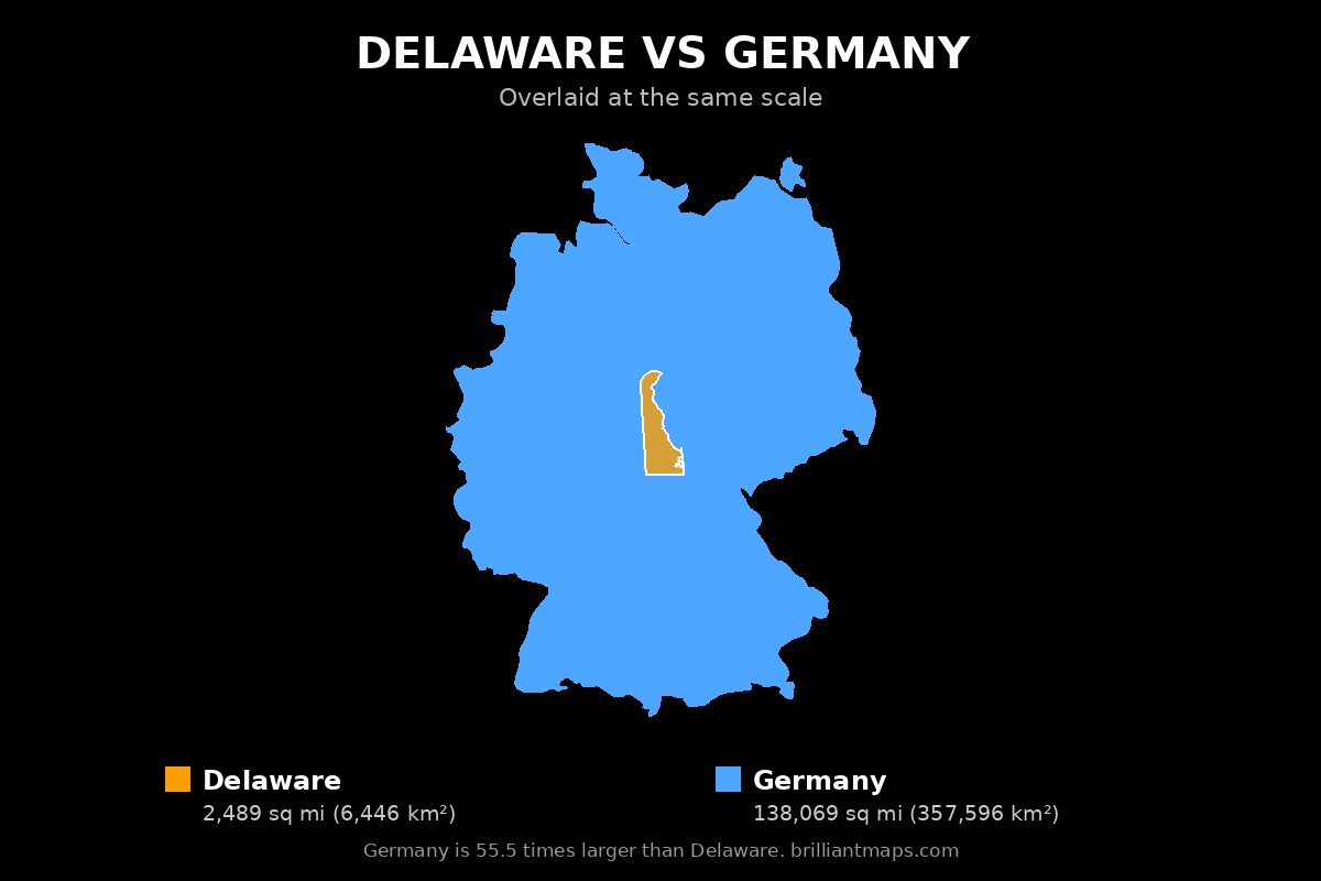 Delaware vs Germany Size Comparison Map