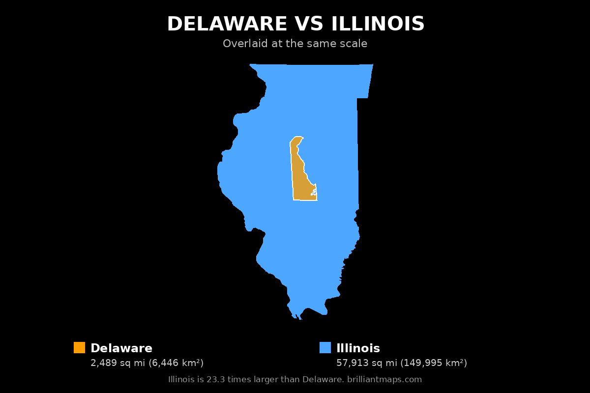 Delaware vs Illinois Size Comparison Map