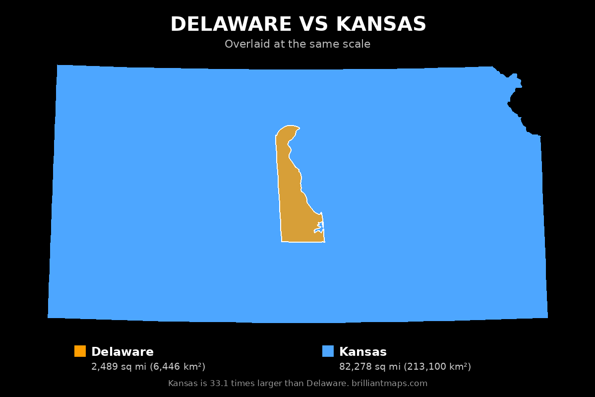 Delaware vs Kansas Size Comparison Map