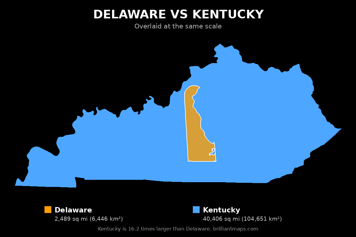 Delaware vs Kentucky Size Comparison Map