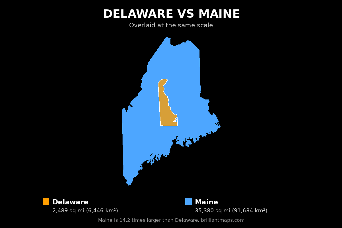 Delaware vs Maine Size Comparison Map