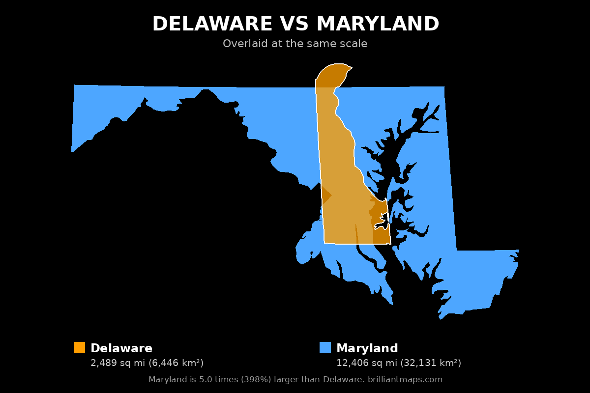Delaware vs Maryland Size Comparison Map
