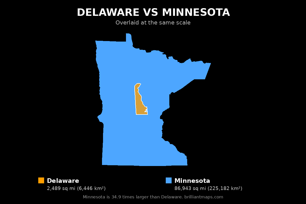 Delaware vs Minnesota Size Comparison Map