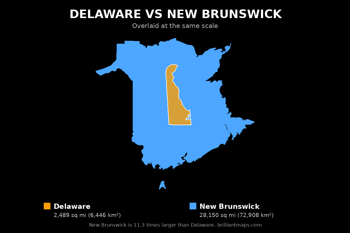 Delaware vs New Brunswick Size Comparison Map