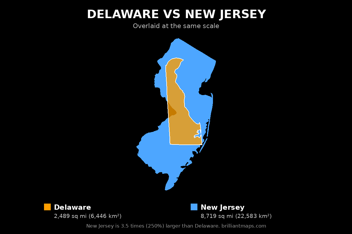 Delaware vs New Jersey Size Comparison Map