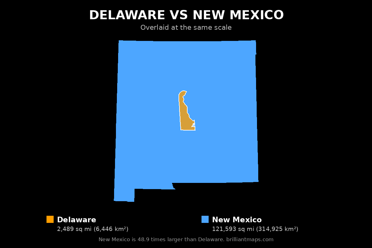 Delaware vs New Mexico Size Comparison Map