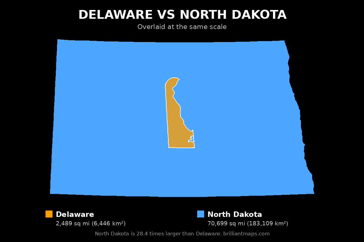 Delaware vs North Dakota Size Comparison Map