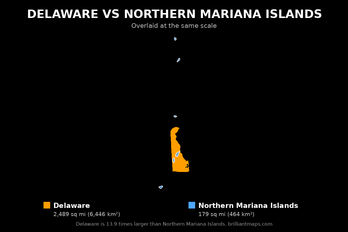 Delaware vs Northern Mariana Islands Size Comparison Map