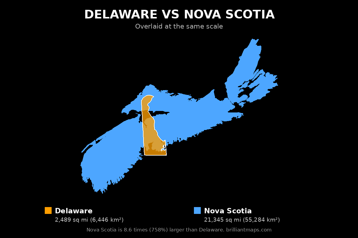 Delaware vs Nova Scotia Size Comparison Map