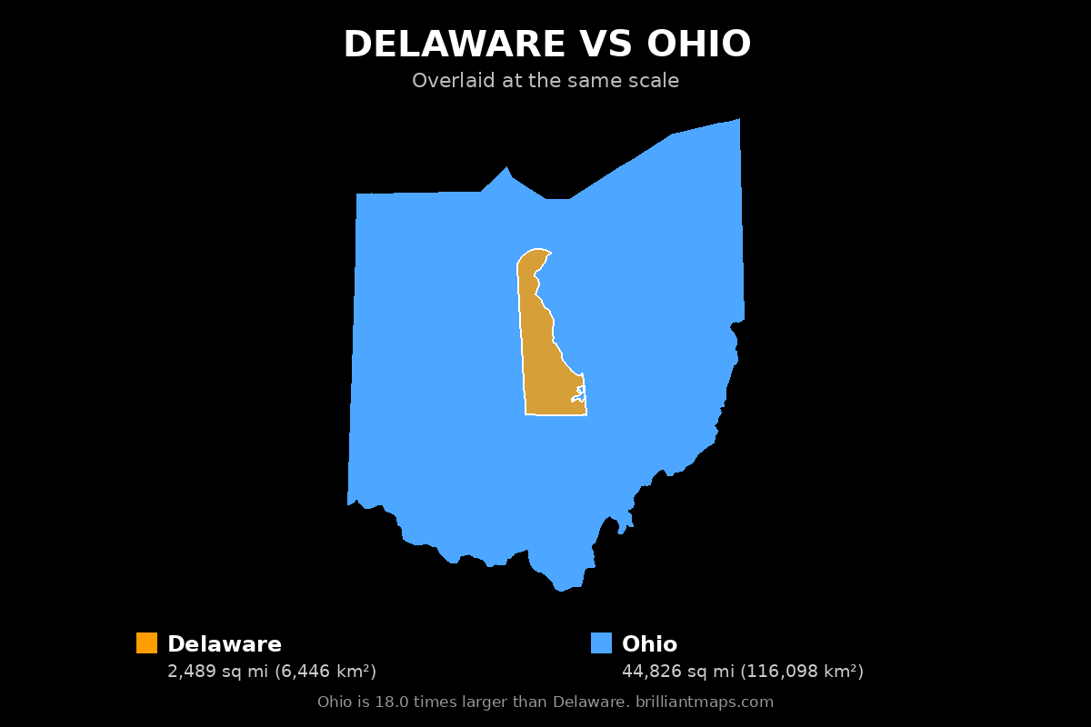 Delaware vs Ohio Size Comparison Map