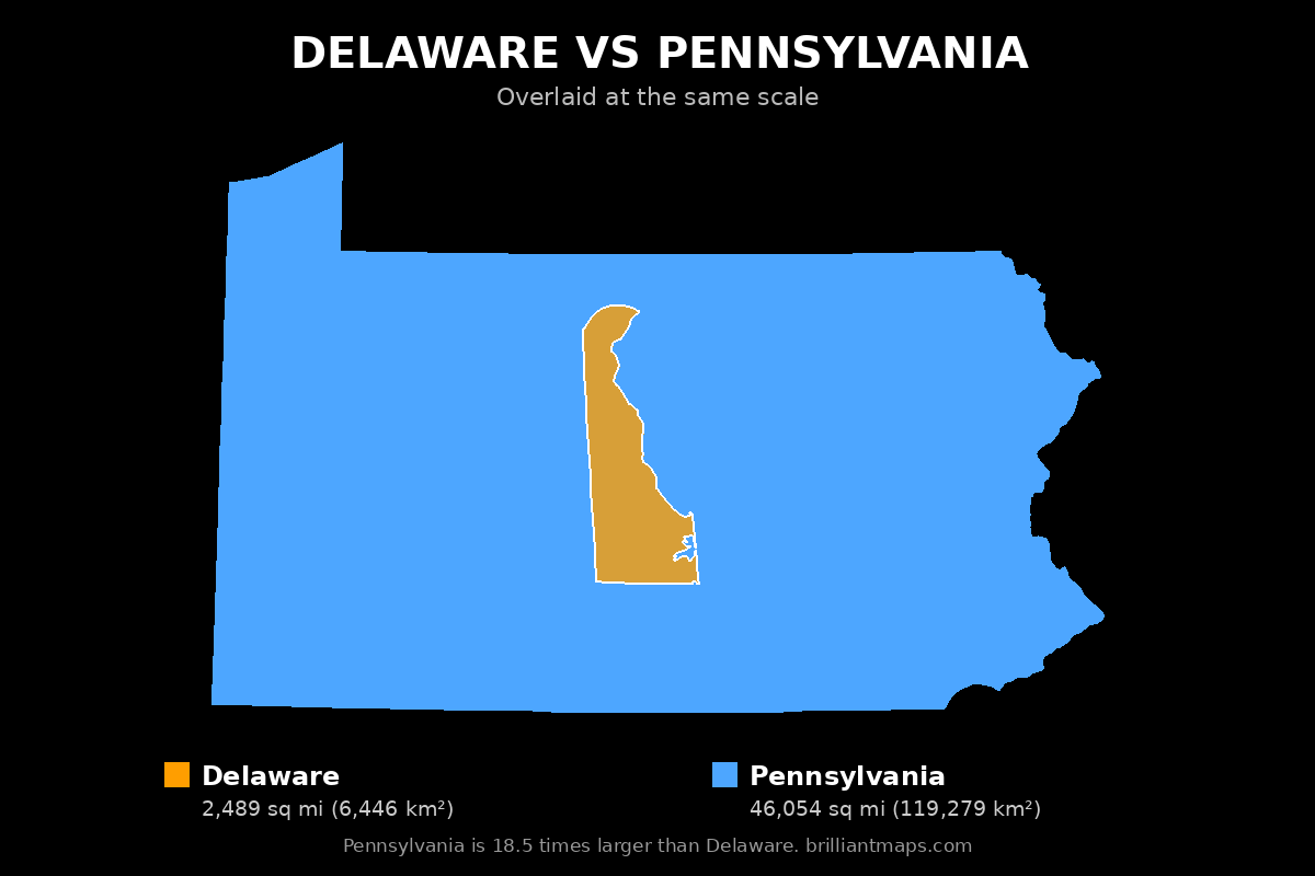 Delaware vs Pennsylvania Size Comparison Map