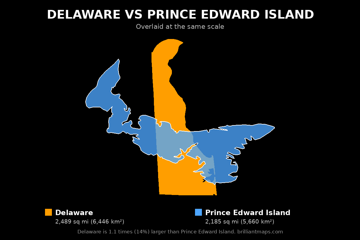 Delaware vs Prince Edward Island Size Comparison Map