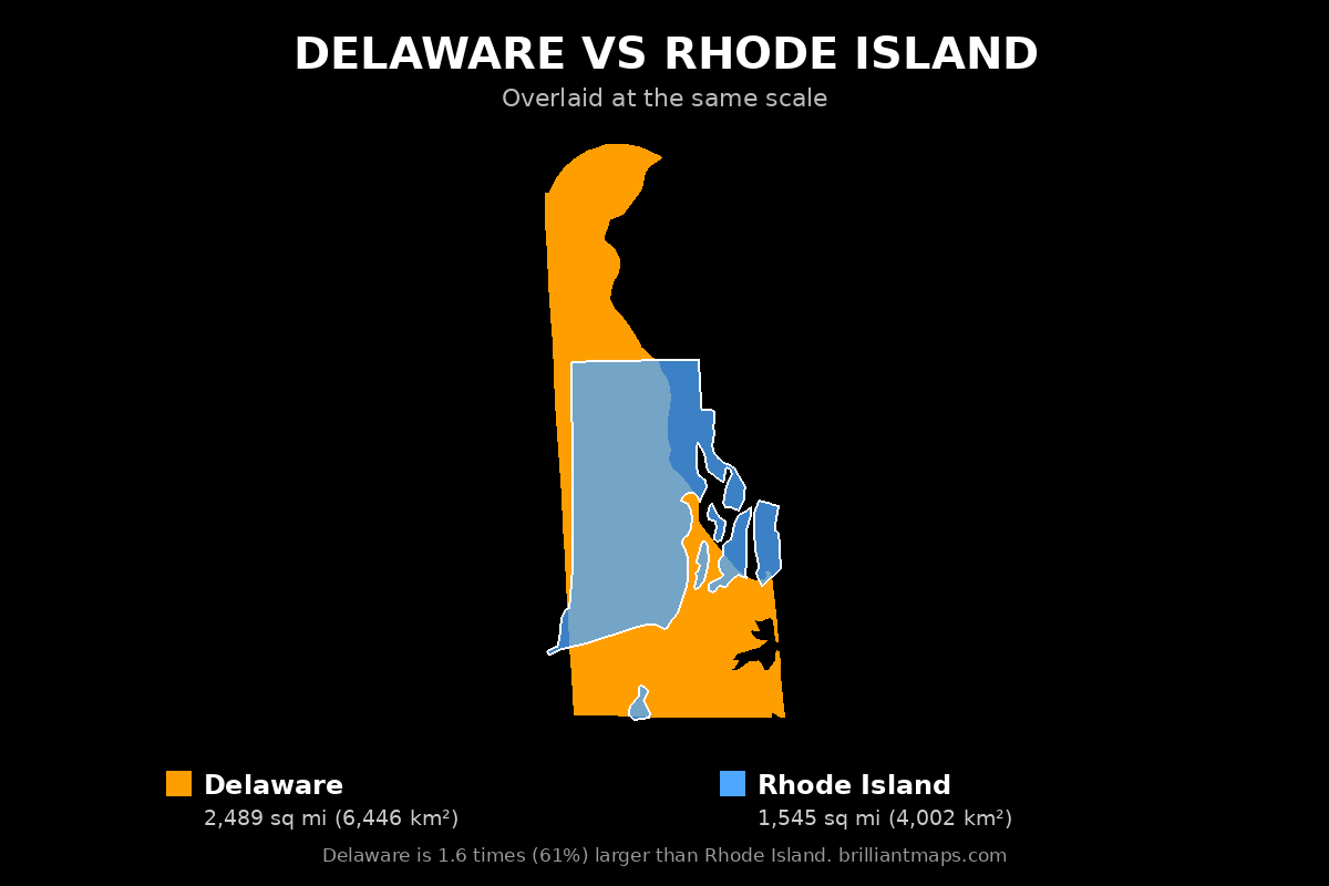 Delaware vs Rhode Island Size Comparison Map