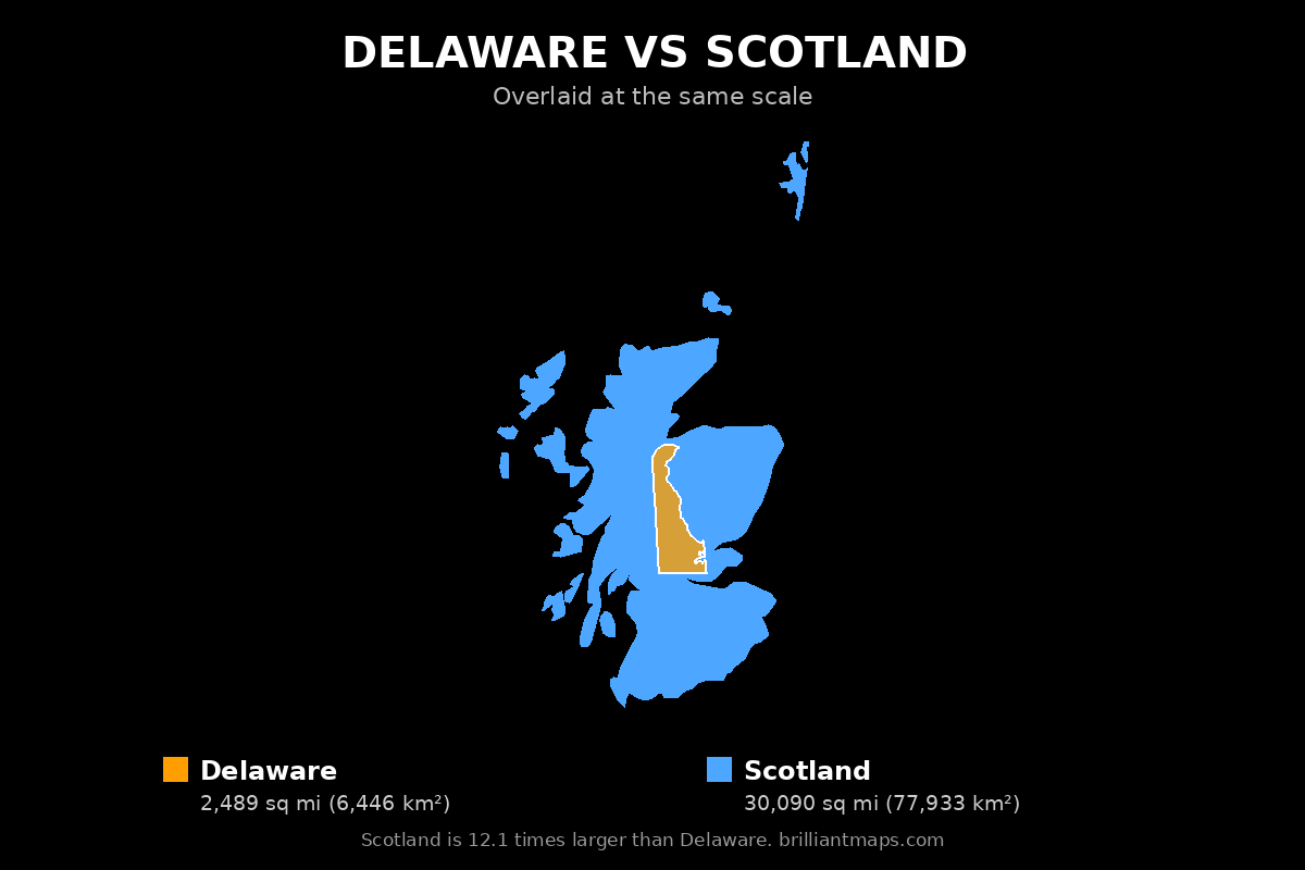Delaware vs Scotland Size Comparison Map