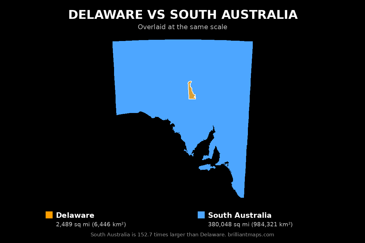 Delaware vs South Australia Size Comparison Map