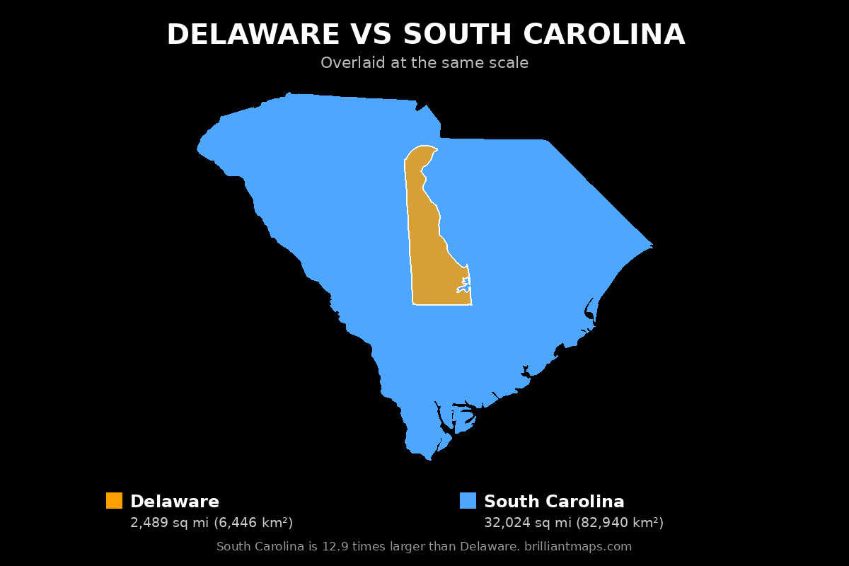 Delaware vs South Carolina Size Comparison Map