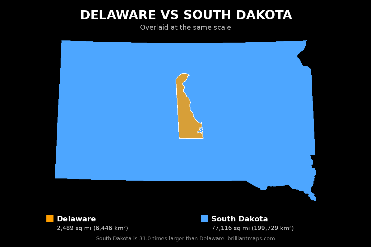Delaware vs South Dakota Size Comparison Map
