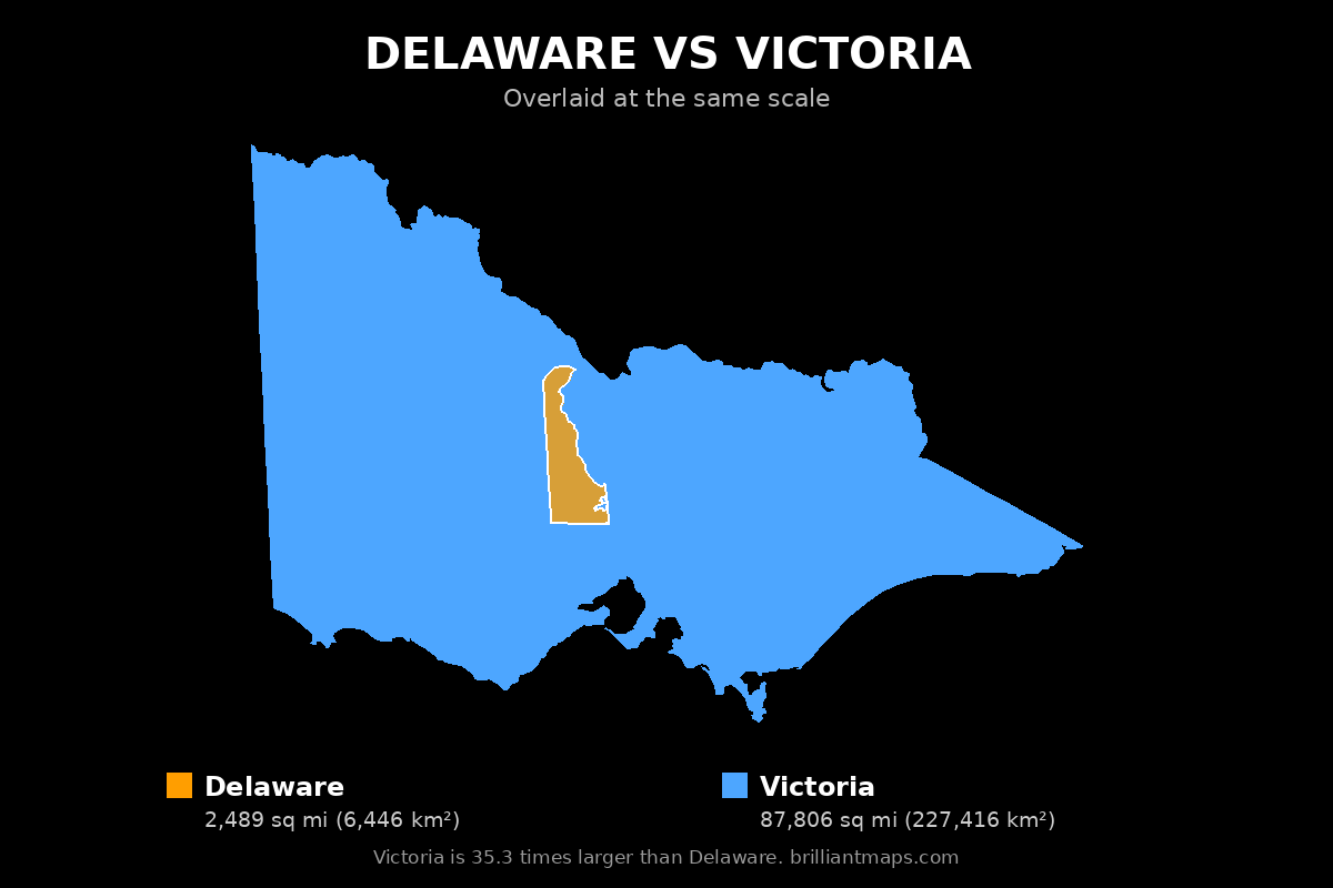 Delaware vs Victoria Size Comparison Map