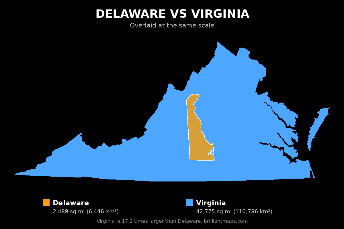Delaware vs Virginia Size Comparison Map