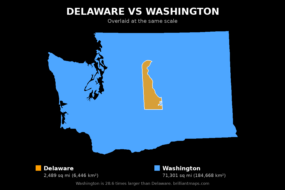 Delaware vs Washington Size Comparison Map