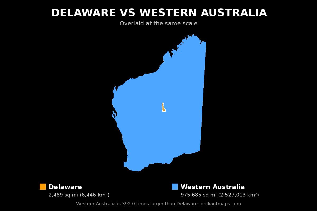 Delaware vs Western Australia Size Comparison Map
